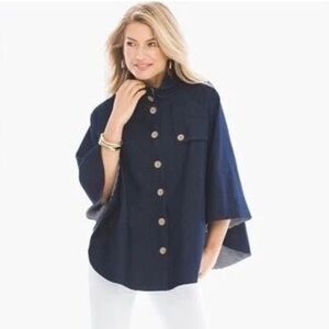 Chico's Elise Denim Button Up Cape Funnel Collar - Size O/S - New Without Tags